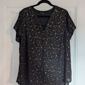 Torrid Black Blouse with Gold Star Design